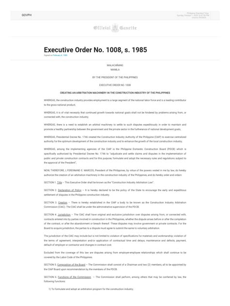 Executive Order No. 1008 .